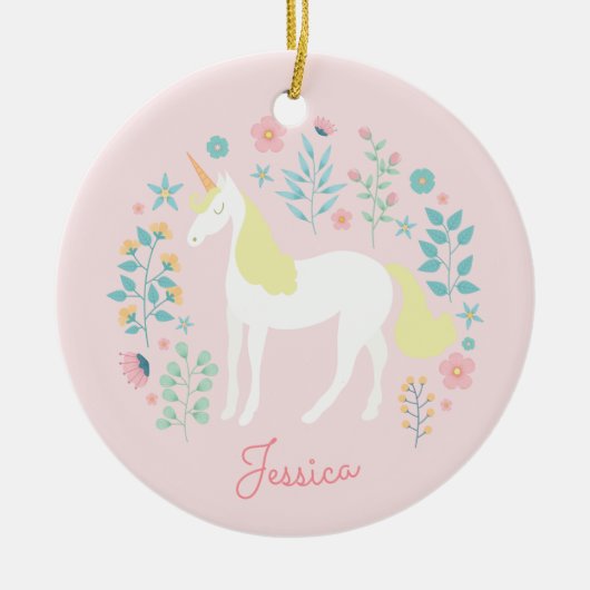 Einhornende Blume Rosa Personalisiert Keramik Ornament (Vorne)
