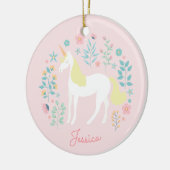 Einhornende Blume Rosa Personalisiert Keramik Ornament (Links)