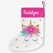 Einhornende Blume Sterne Personalisierter Name Ros Kleiner Weihnachtsstrumpf (Rückseite)