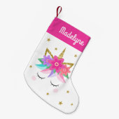Einhornende Blume Sterne Personalisierter Name Ros Kleiner Weihnachtsstrumpf (Vorderansicht (hängend))
