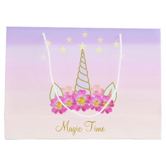 Einhornende Blume und Sterne Große Geschenktüte (Rückseite)