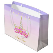 Einhornende Blume und Sterne Große Geschenktüte (Rückseite Schrägansicht)