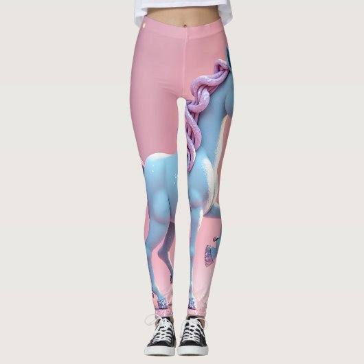 Einhornende Silhouette auf pastellrosa Bas Leggings (Vorderseite)