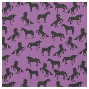 Einhornende Silhouetten Lila und schwarz Stoff