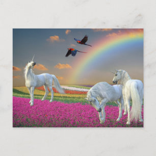 Einhörner Fantasy Regenbogen Blumen Landschaft Postkarte