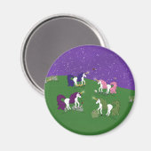 Einhörner im Feld unter Lila Cartoon Art Magnet (Vorderseite/Rückseite)