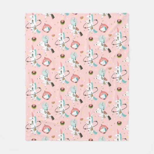 Einhörner im Raum-Muster Fleecedecke (Vorderseite)