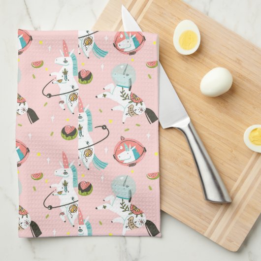 Einhörner im Raum-Muster Geschirrtuch (Viertel Falte)