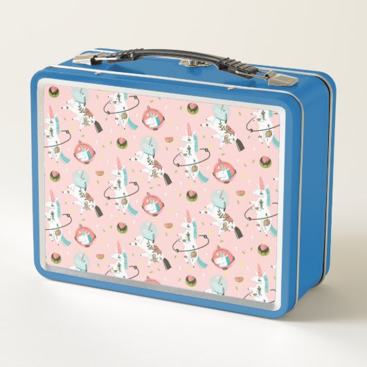 Einhörner im Raum-Muster Metall Brotdose (Rückseite)