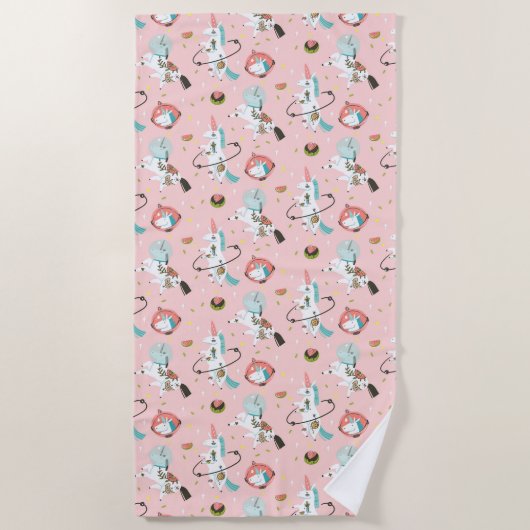 Einhörner im Raum-Muster Strandtuch (Vorderseite)