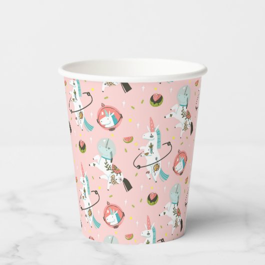 Einhörner im Raummuster Pappbecher (Rückseite)