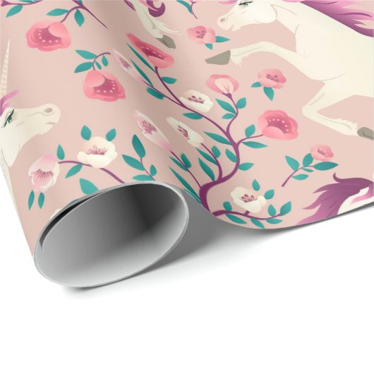 Einhörner im rosa Wald Geschenkpapier (Rolleneckpunkt)