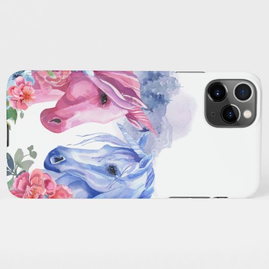 Einhörner mit Blume Wasserfarben Kunst, Dichtung u iPhone Hülle (Rückseite (Horizontal))