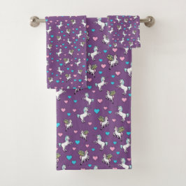 Einhörner, Pegasus und Herzen Badhandtuch Set