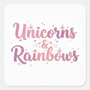 Einhörner & Regenbogen Quadratischer Aufkleber