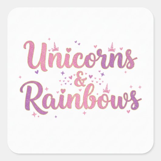 Einhörner & Regenbogen Quadratischer Aufkleber (Vorderseite)