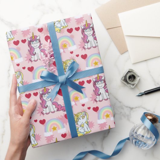 Einhörner, Regenbögen und Herzen Muster Geschenkpapier (Schenken)