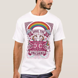 Einhörner Regenbogen Wolken Sterne retten T-Shirt