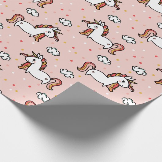 Einhörner u. Confetti erröten rosa Muster Geschenkpapier (Ecke)