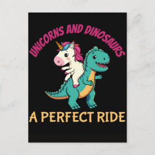 Einhörner und Dinosaurier eine perfekte Fahrt Feiertagspostkarte