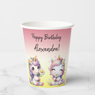 Einhörner und Gänseblümchen, "Happy Birthday"-Part Pappbecher