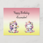 Einhörner und Gänseblümchen, "Happy Birthday" Postkarte (Vorderseite)