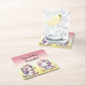 Einhörner und Gänseblümchen, "Happy Birthday" Rechteckiger Pappuntersetzer (Vor Ort)