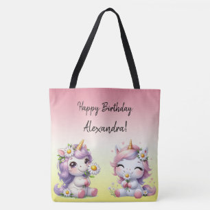 Einhörner und Gänseblümchen, "Happy Birthday" Tasche
