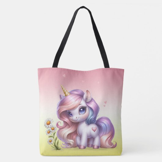 Einhörner und Gänseblümchen, "Happy Birthday" Tasche (Rückseite)