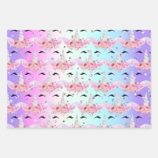 Einhornfacen und Glitzer-Umschlagpapier Geschenkpapier Set (Vorderseite)