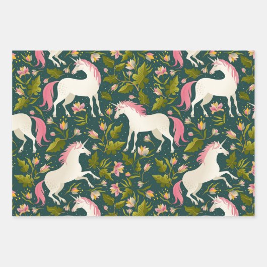 Einhornfolienblätter Geschenkpapier Set (Vorderseite)