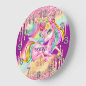 Einhornfunkeln Mädchen rosa Zimmerdekoration DIY N Große Wanduhr (Winkel)