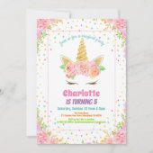 Einhorngeburtseinladung Blütenfarben Einladung (Vorderseite)