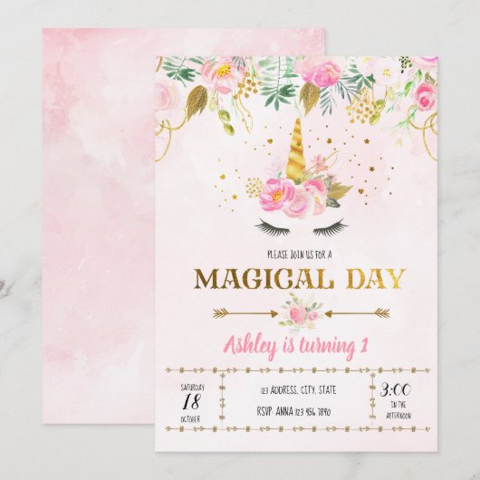 Einhorngeburtseinladung Einladung (Vorne/Hinten)