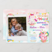 Einhorngeburtseinladung mit Foto Magic Party Einladung (Vorne/Hinten)