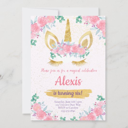 Einhorngeburtstag Einladung, Einhorn Party einlade Einladung (Vorderseite)