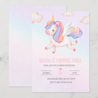 Einhorngeburtstag Einladung, Einhorn-Regenbogen-Pa Einladung