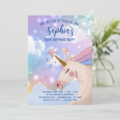 Einhorngeburtstag Einladungen rosa und lila (Stehend Vorderseite)