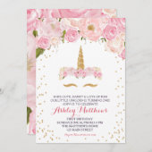 Einhorngeburtstag pink Schöne Blumeneinladung, Einladung (Vorne/Hinten)