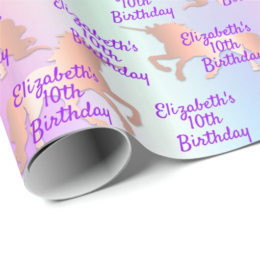 Einhorngeburtstag rosa holografisch geschenkpapier (Rolleneckpunkt)