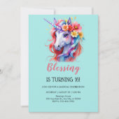 Einhorngeburtstag rosa schöne Blüte Einladung (Vorderseite)