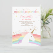 Einhorngeburtstagsfeier Einladung Regenbogen moder (Stehend Vorderseite)