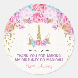 Einhorngeburtsticker, Rosa und Gold Runder Aufkleber