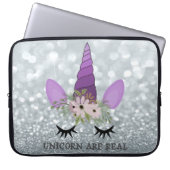 Einhorngesicht, Blumenkrone, Silberner Glitzer Bok Laptopschutzhülle (Vorderseite)