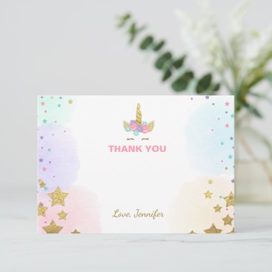 Einhorngesicht danken Ihnen, Rosa zu kardieren und Dankeskarte (Stehend Vorderseite)