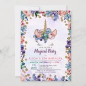 Einhorngesicht Glitzer Blumengeburt Einladung (Vorderseite)