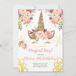 Einhorngesicht Gold Pink Peony Floral Geburtstag Einladung