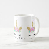 Einhorngesicht mit Augenbrauen Glitzer floral Kaffeetasse (VorderseiteRechts)