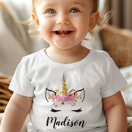 Einhorngesicht mit Eyelasenbezeichnung Personalisi Baby T-shirt