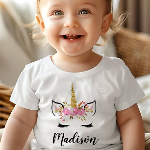 Einhorngesicht mit Eyelasenbezeichnung Personalisi Baby T-shirt